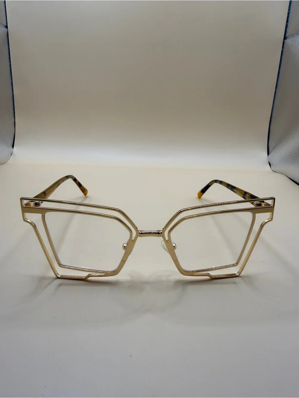 Vooglam Clear and Gold Geometric Frame Glasses, No prescription